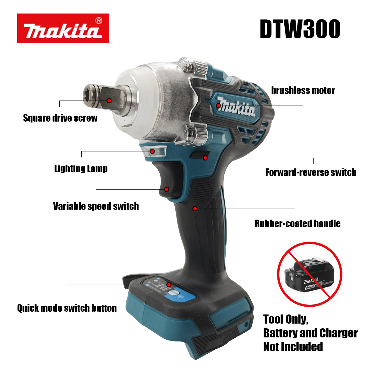 Power Tools Makita Set - Set Perkakas Makita DTW300 18V Tanpa